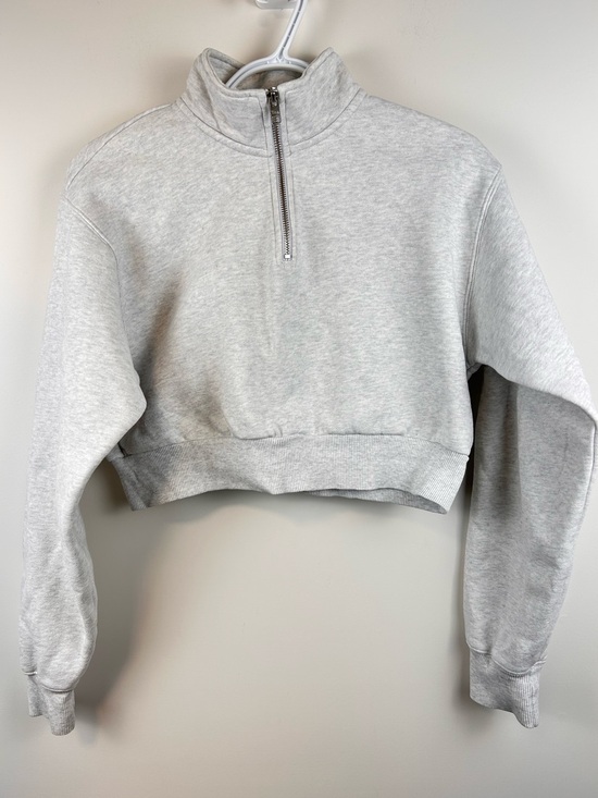 TNA Tops - Aritzia TNA Cozy Fleece Perfect Cropped 1/4 Zip Sweatshirt Heather Light Grey S